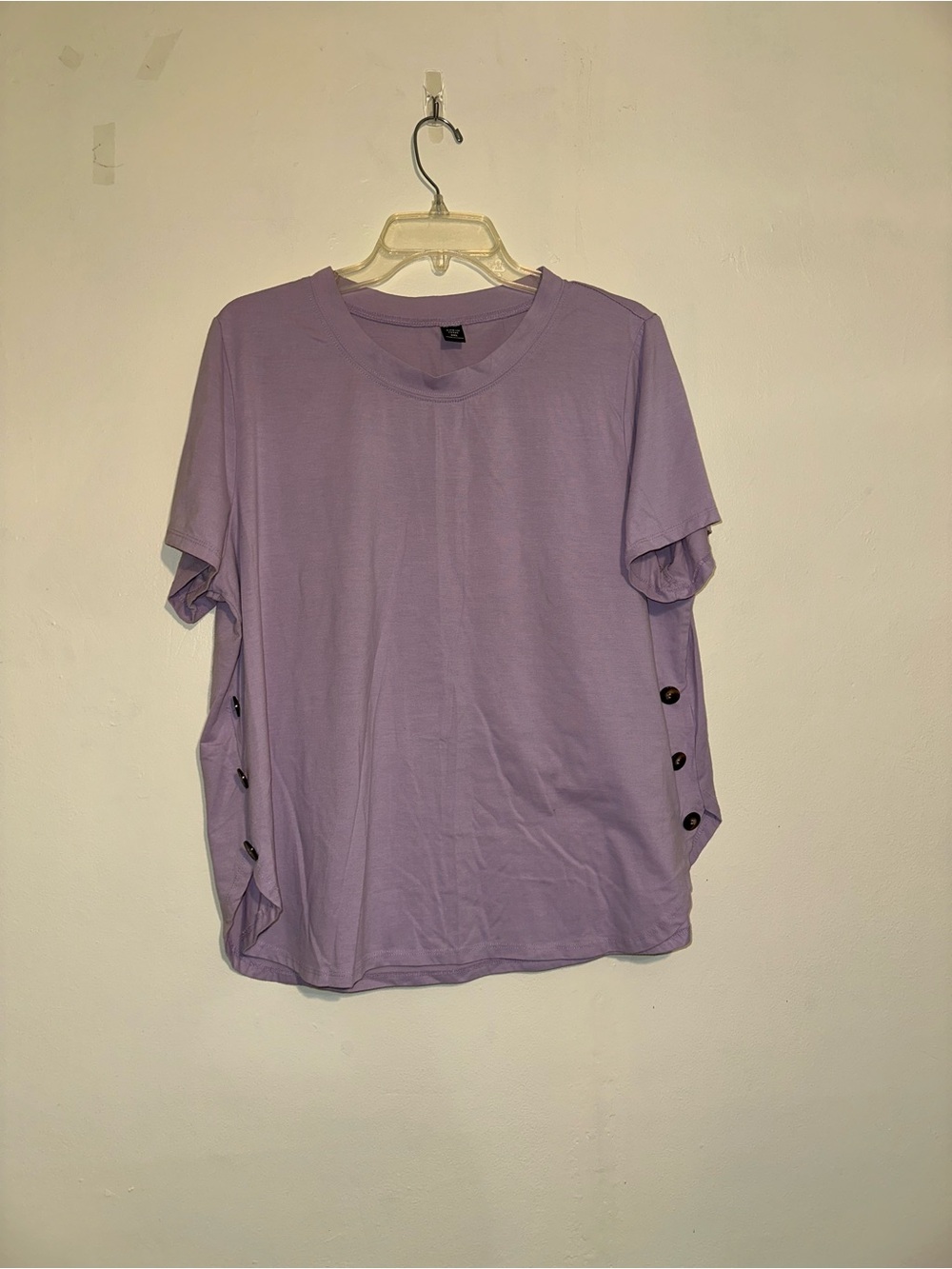 SHEIN Lavender Short Sleeve Tee with Button Side Detail